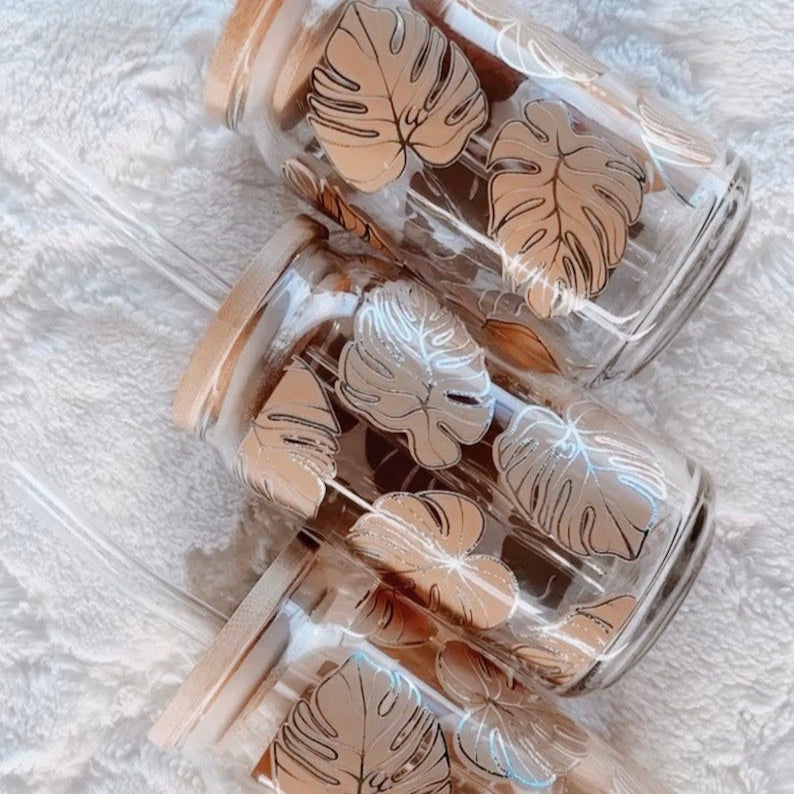 16oz Tropical Life inspired glass cup